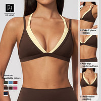 Soutien-gorge de sport respirant pour femme, effet deux pièces, color block, bretelles croisées couleur chair, idéal pour l'extérieur