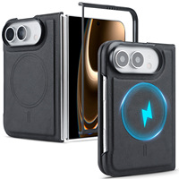 Casing Kulit Magnetik Flip Folio dengan Pengisian Daya Nirkabel dan Dudukan Mobil untuk iPhone Duo 18 Ultra Fold