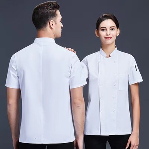White <b>Chef</b> Uniforms Short Sleeve Cotton Breathable For Restaurants And Teahouses Workwear - Product Image 3
