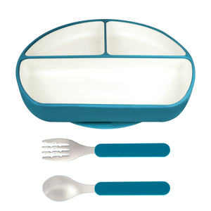Vaisselle pour enfants sans BPA ensemble d'alimentation cuillère et <span class=keywords><strong>fourchette</strong></span> en bambou Plato d'aspiration kit de dîner pour bébé bol à fond d'aspiration bavoirs imprimés - Product Image 2