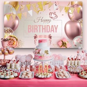 Selamat Ulang Tahun Spanduk Dekorasi Besar Balon Emas Mawar Poster Tema Latar Belakang untuk Wanita Spanduk Ulang Tahun Perempuan - Product Image 2