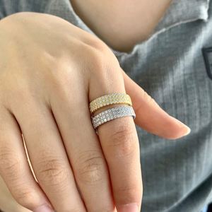 Dylam INS Fashion Wholesale AAAAA CZ Stone Rings Full 3 Lines Zircon 18k Gold Plated 925 Sterling Silver Ring Lucky Finger Ring - Product Image 2