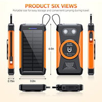 Batterie externe solaire 10000mAh 22.5W à charge rapide, chargeur portable sans fil 15W avec câbles intégrés et lampe torche LED pour l'extérieur