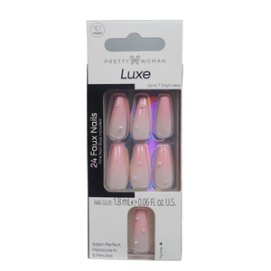 Fabricante OEM ODM, Uñas Postizas Azules Premium Pretty Woman, Forma Almendrada, Longitud Media, Estampado Dorado, Uñas Postizas con Brillo Pulido - Product Image 2