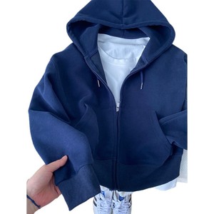 <span class=keywords><strong>Pull</strong></span> à capuche zippé <span class=keywords><strong>bleu</strong></span> <span class=keywords><strong>marine</strong></span> pour homme, cardigan épais à capuche <span class=keywords><strong>oversize</strong></span> pour couple américain, collection printemps - Product Image 5