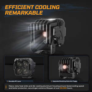 Luz antiniebla/de conducción Led blanca/amarilla de 3 pulgadas, focos LED cuadrados impermeables todoterreno 4x4 con cubierta, accesorios universales para vehículos - Product Image 3