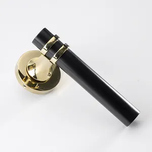 Classic Zinc Interior Door Handle Round Solid Zinc Alloy Black And Gold Lever Door Handle Lock