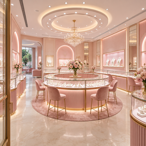 Luxury Pink <b>Jewelry</b> Store Interior Design with Custom Glass Display Showcases - Product Image 3