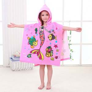 Custom Kids Swim Shark Cartoon Printing Microfiber Hooded <b>Poncho</b> Beach <b>Towel</b> for Baby - Product Image 2