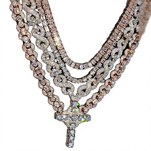 Collier chaîne à maillons infinis en argent sterling 925 plaqué rhodium pour homme, style hip-hop, motif paix, serti de moissanite colorée - Product Image 2