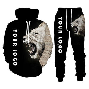 OEM ODM Anime abbigliamento 3D stampato <span class=keywords><strong>leone</strong></span> <span class=keywords><strong>con</strong></span> <span class=keywords><strong>cappuccio</strong></span> personalizzato fatto sublimazione tuta tuta tuta 3d stampa due pezzi Set di pantaloni per gli uomini - Product Image 5