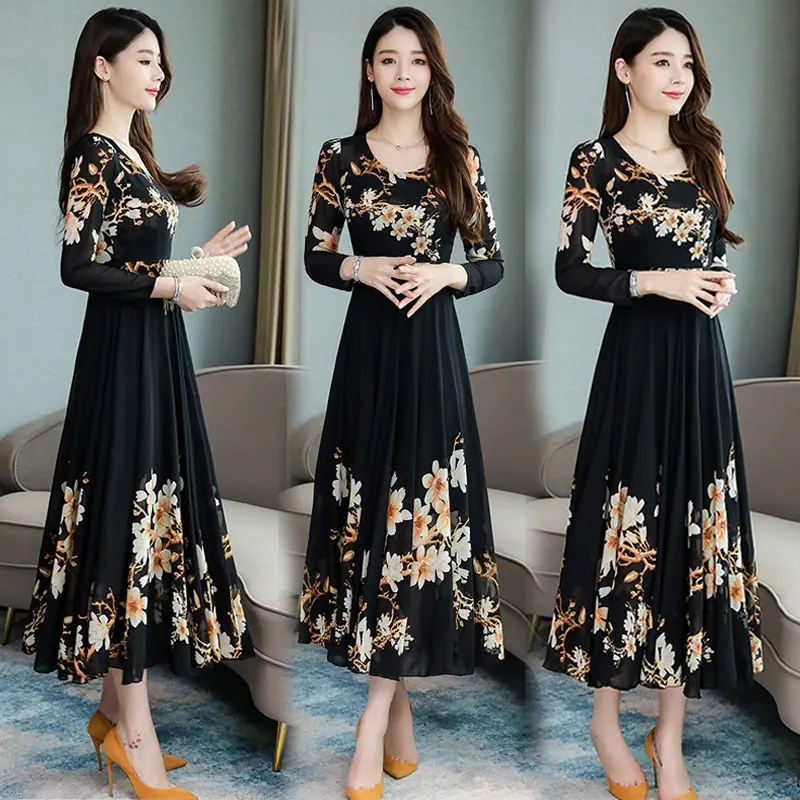 YiXin Dresses Women Ladies Summer Casual 2022 Cheap Dresses Wholesale Floral Long Sleeve Midi Length Cheap Casual Women Dress