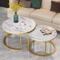 Mesa de Centro Redonda de Mármol de Estilo Moderno con Estructura Metálica Resistente para Salas de Estar, Estudios, Dormitorios y Hoteles