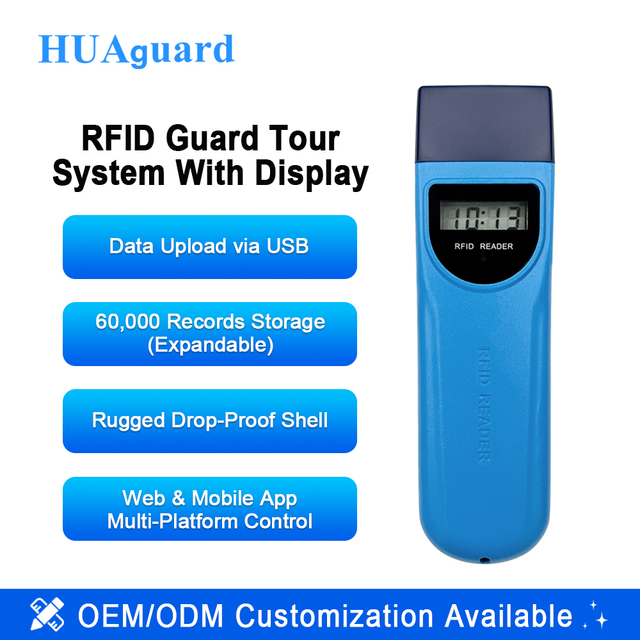 Metal Induction 125kHz RFID Security Guard Patrol System Reader LCD Screen 60000 Pieces Offline Storage 3cm-5cm Reading Distance
