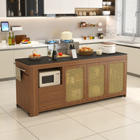 Îlot de cuisine en bois massif avec comptoir - Meuble de cuisine autoportant et mobile, table d'îlot de cuisine, meuble d'appoint pour salle à manger, comptoir de préparation