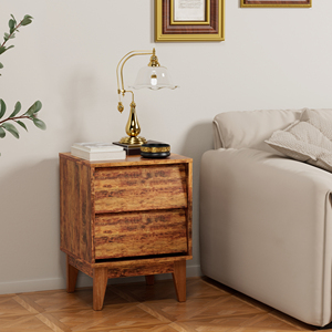 Vintage Style Nightstands Set Of 2 Mid Century Modern Wooden <b>Drawer</b> <b>Storage</b> <b>For</b> Bedroom - Product Image 3