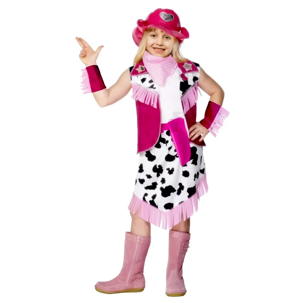 Pafu Pink Cowgirl Costume Pink Cow Rodeo Girl Clothes Western Holiday Outfit Photography Cowgirl