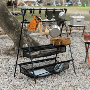 Étagère de rangement pliante en alliage d'aluminium pour l'extérieur, sac en filet double couche, type autoportant, pour le camping, les pique-niques et les activités de plein air - Product Image 4