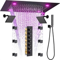 Système de douche carré de luxe avec jets latéraux, pommeau de douche LED 2 fonctions (pluie/cascade) de 20 pouces, double robinet à 2 jets de 6 pouces