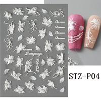 Autocollants 5D en relief pour ongles, motifs perles, breloques de manucure, décalcomanies, sliders, fleurs blanches, lignes françaises, cœurs d'amour