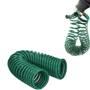 LSP100 EVA Recoil Garden Hose 100ft Spray Nozzle Curly Watering Hose Coil Retractable Corrosion Resistant Garden Coil Hose