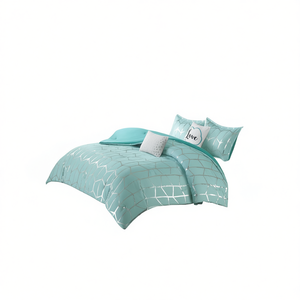 <b>Comforter</b> <b>Set</b> 8pcs 100% Cotton Light Blue Floral Pattern King Queen Size Home Bedding Woven Fabric PVC Filling - Product Image 1