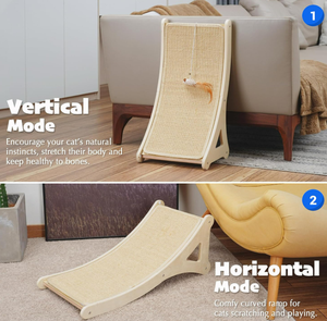 Grattoir à chat incurvé avec tapis à gratter en sisal en forme de L, protecteur de meubles d'intérieur, tapis en bois avec jouet pour souris pour chatons - Product Image 2