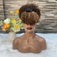 YWhair Perruque en cheveux humains, densité 150%, style Afro Ice Ribbon Elf, coupe Pixie bouclée, couleurs brésiliennes naturelles, avec bandeau en soie glacée