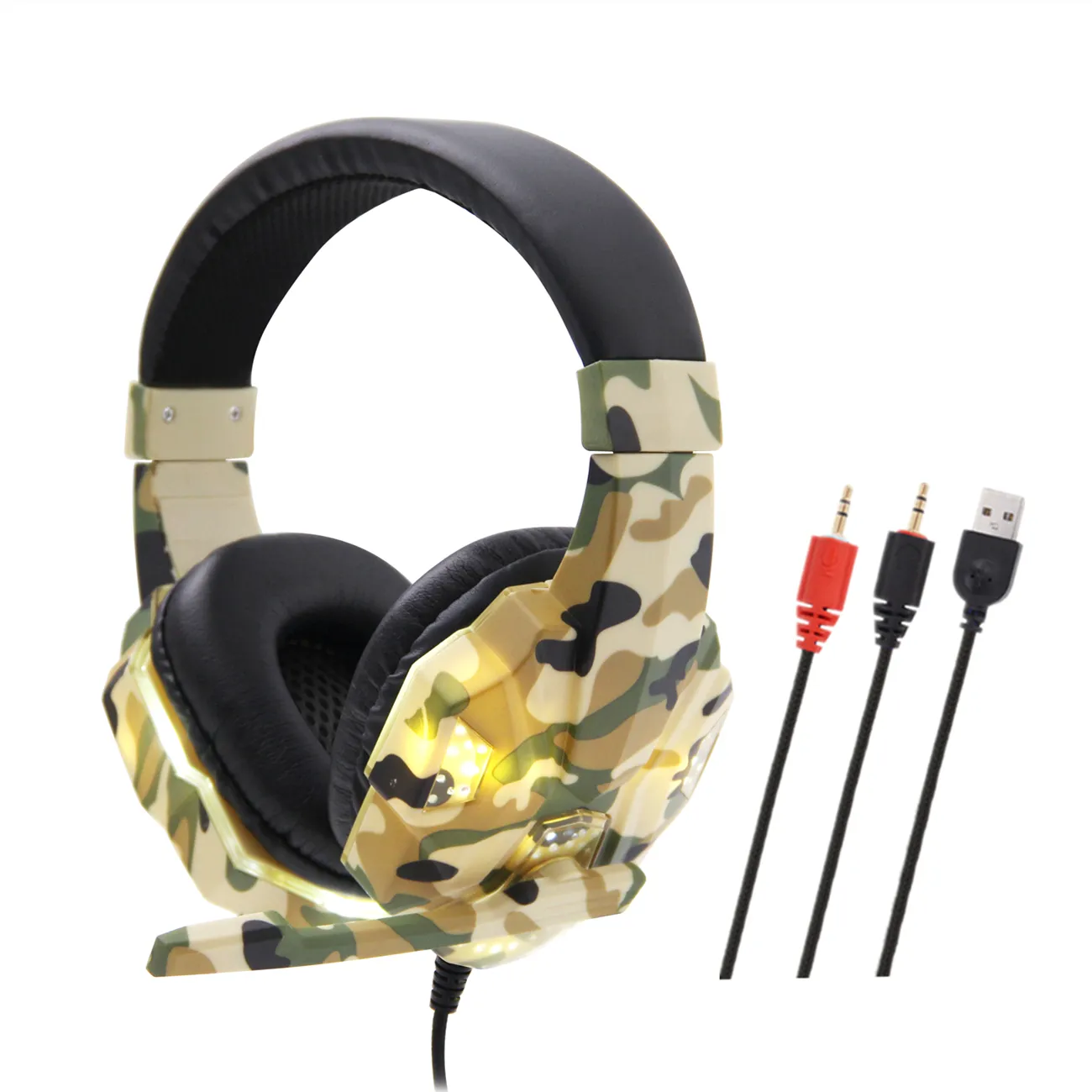 Camouflage SY830mv Gaming Player Headset LED Licht 3D Over Ear Stereo VR Headset Gaming mit Mikrofonen für Computer PS4/PS5