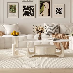 Mesa de centro <span class=keywords><strong>Tal</strong></span> de estilo crema moderna Vidrio ovalado pequeño y simple para <span class=keywords><strong>el</strong></span> hogar Sala de estar para apartamentos - Product Image 4