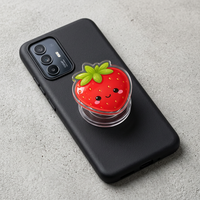 Aangepaste Aardbei Acryl Telefoonhouder Kawaii 3D Inklapbare Vingergreep Sterke Kleefkracht Verwijderbare Telefoon Decoratie Cadeau