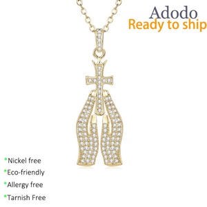 High Quality Jewelry 14k Gold Filled Copper Micro Insert Zircon Ladies Women Religious Hand Redemption <b>Cross</b> Necklace - Product Image 1