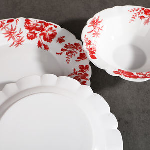 Décalcomanie fleur bord rose centre verrerie opale ensembles de <span class=keywords><strong>verre</strong></span> opale 7/8.5 pouces pour les cadeaux de réunion de famille décors bols profonds assiettes - Product Image 6