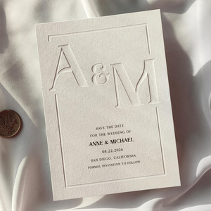 Carte de mariage avec bordure gaufrée, monogramme olive, papeterie héritage romantique, pour annulations de mariage et annonces de mariage au sud des États-Unis - Product Image 4