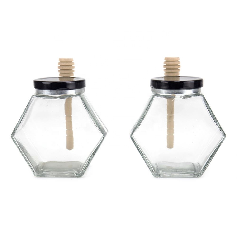 Factory Direct Sales of Transparent Glass Jars 180Ml 220Ml 380Ml Hexagonal Jar Honey