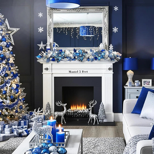 Blue &amp; Silver Snowflake Christmas Garland,Glitter Poinsettias &amp; Ornaments,<strong>Winter</strong> <strong>Wonderland</strong> <strong>Decor</strong> for Holiday Mantel/Staircase - Product Image 4