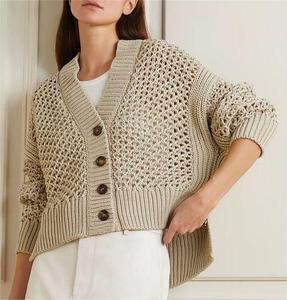 Pull <span class=keywords><strong>cardigan</strong></span> en <span class=keywords><strong>maille</strong></span> de coton doux pour femmes, design personnalisé du fabricant, été 2026, avec boutons - Product Image 2