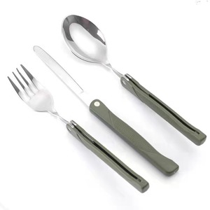 Ensemble de couverts en acier inoxydable pour l'extérieur, couteau, fourchette, cuillère, vert, pliable, portable, vaisselle de voyage, équipement de camping écologique - Product Image 3