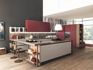 JINGSHUN Armoires de cuisine en bois bicolore rouge Ensembles complets Design moderne Meubles Buffet Îlot de rangement Armoire professionnelle - Product Image 1