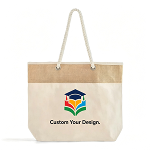 Wholesale <b>College</b> Logo Custom Gift Tote 12oz Fabric Large Volume Jute Trim Sturdy Rope Tote <b>Bag</b> - Product Image 3