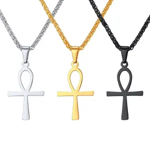 Colgante de Cruz ankh de acero inoxidable con cadena, clásico, chapado en plata/oro/Negro, venta al por mayor