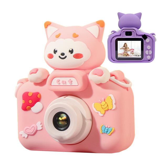 New Model Cat Cartoon Children Toy Action Camera 1080P Game Kids Selfie Digital Camera 8x Zoom Front Rear for Christmas Gift