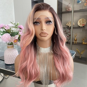 Pelucas de Fibra Sintética de Alta Calidad al por Mayor, Color Rosa Melocotón, Resistentes al Calor, con Frente de Encaje y Línea de Cabello Pre-Desplumada - Product Image 5