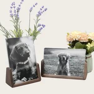 Ready to Ship Rustic Wooden Photo Frames with Walnut Wood Base For Pets Photo Frame Wooden Box Frame