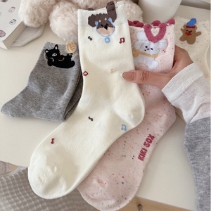 Chaussettes d'été pour femmes, style japonais mignon, motif petit ours, en coton absorbant la transpiration, mi-mollet, décontractées, oreilles tridimensionnelles - Product Image 2