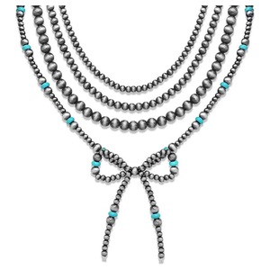 Collar de imitación de turquesa en capas para mujer |   Gargantilla Boho de <span class=keywords><strong>Cuero</strong></span> con Cuentas |   Collar con colgante de lazo occidental en forma de Y - Product Image 1