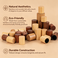 Tapas de Madera y Bambú Personalizadas para Botellas de Vidrio de Difusores de Aroma, Tapas Cilíndricas de Madera para Botellas de Spray de Aceites Esenciales y Fragancias