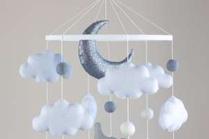 Cadeau de baby shower étoiles et <span class=keywords><strong>nuage</strong></span> <span class=keywords><strong>gris</strong></span> animal feutre éléphant décor mural de pépinière musical bébé berceau mobile pour bébé - Product Image 3