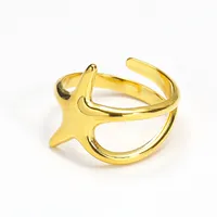 Verstellbarer Kreuzstern Offener Ring, Vergoldeter Edelstahl Stilvoller Damen Mode-Fingerring für Tägliches Tragen