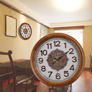 European Style <b>Wall</b> <b>Clock</b> Round <b>Silent</b> Battery Powered Living Room Decor Solid Wood Frame 60mm Thickness - Product Image 2